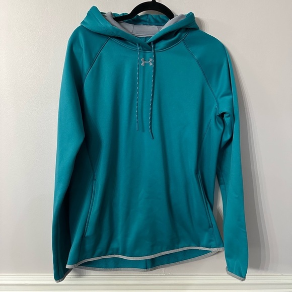 Under Armour Womens ColdGear Long Sleeve Teal & Gray Hoodie Sweatshirt Sz L GUC - Picture 2 of 9